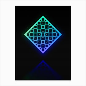 Neon Blue and Green Abstract Geometric Glyph on Black n.0140 Canvas Print