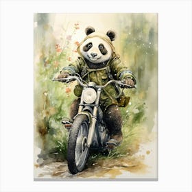 Panda Art Biking Watercolour 1 Canvas Print