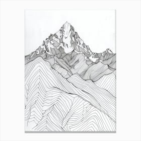 Kangchenjunga Nepalindia Line Drawing 4 Canvas Print