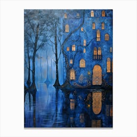 Blue Castle By The Water Canvas Print