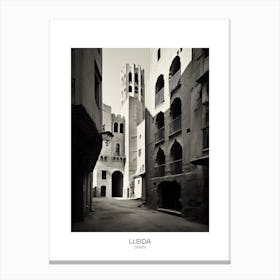 Poster Of Lleida, Spain, Black And White Analogue Photography 4 Canvas Print