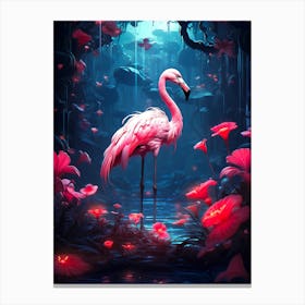 Pink Flamingo In The Forest Canvas Print