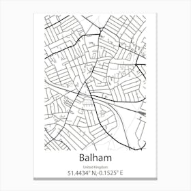 Balham,United Kingdom Minimalist Map Canvas Print