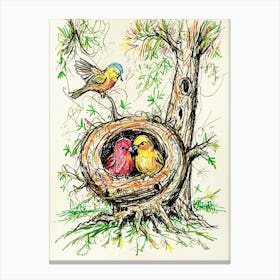 Birds In Nest Canvas Print