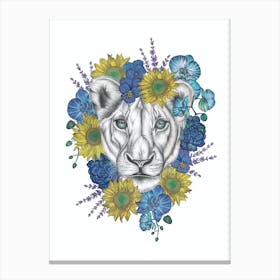 Lioness Blue Yellow Canvas Print