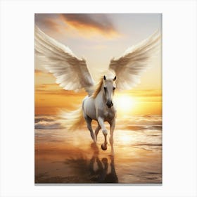 White Horse With Wings At Sunset Canvas Print