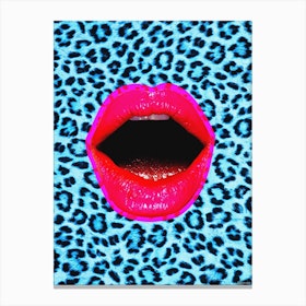 Leopard Neon Lips Collage Blue & Pink Canvas Print