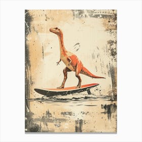 Vintage  Gallimimus Dinosaur On A Surf Board Canvas Print