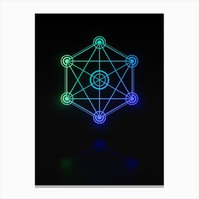 Neon Blue and Green Abstract Geometric Glyph on Black n.0082 Canvas Print