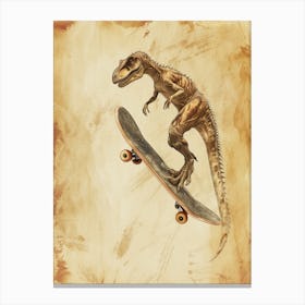 Vintage Therizinosaurus Dinosaur On A Skateboard 2 Canvas Print