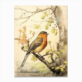 Storybook Animal Watercolour Robin 1 Canvas Print