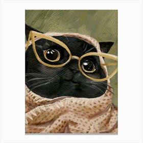 Black Cat In Glasses Canvas Print