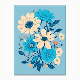 Beautiful Flowers Illustration Vertical Composition In Blue Tone 30 Canvas Print