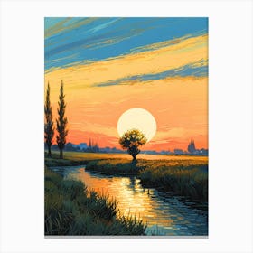 Sunset Over A River Canvas Print