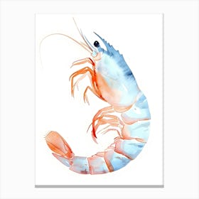 Watercolor Shrimp Isolated On White Background Canvas Print