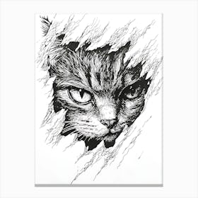 Angry Cat Watching from Wall Hole 16 Canvas Print