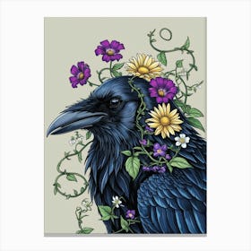 Raven With Flowers Canvas Print