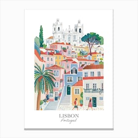 Lisbon Portugal Gouache Travel Illustration Canvas Print