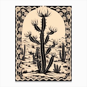 B&W Cactus Illustration Cylindropuntia Kleiniae 1 Canvas Print