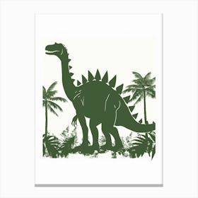 Green Stegosaurus Dinosaur Silhouette 1 Canvas Print