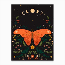 Moon And Butterfly Scandinavian Folk Canvas Print