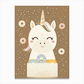 Unicorn Eating Rainbow Sprinkled Donuts Muted Pastels 2 Canvas Print