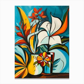 Tropical Flowers In A Vase Canvas Print