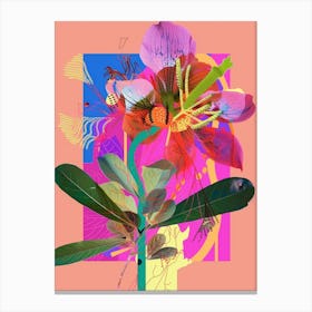 Peacock Flower (Caesalpinia) 4 Neon Flower Collage Canvas Print