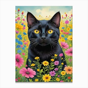 Quirky Cat In A Flower Field Art Print (2) Canvas Print