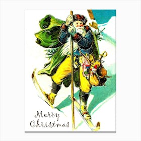 Skiing Santa Claus Wish You A Marry Christmas Canvas Print