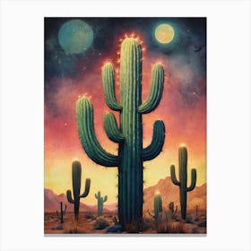 Neon Cactus Glowing Landscape (6) Canvas Print