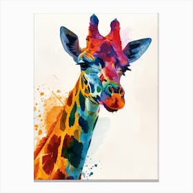 Giraffe Colourful Watercolour Face Portrait 2 Canvas Print