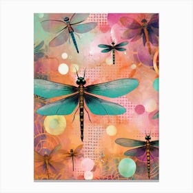 Dragonfly Collage Bright Colours 5 Canvas Print