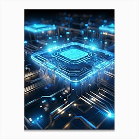 Ai Integrated Futuristic Electronic Circuit Glowing Etched Circuits Intertwining Wires Metallic S (2) Canvas Print