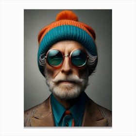 Portrait Of An cool Old Man with beanie and sunglasses Canvas Print