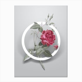 Vintage Blood Red Bengal Rose Minimalist Floral Geometric Circle on Soft Gray n.0202 Canvas Print