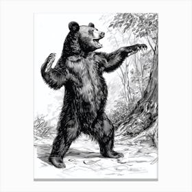 Malayan Sun Bear Dancing In The Woods Ink Illustration 2 Canvas Print