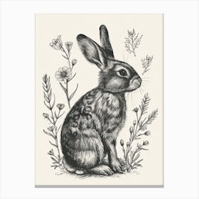 Florida White Blockprint Rabbit Illustration 1 Canvas Print