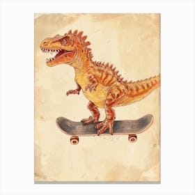 Vintage Nodosaurus Dinosaur On A Skateboard 3 Canvas Print