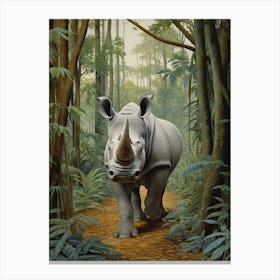 Rhino In The Leaves Realistic Illustration 1 Canvas Print
