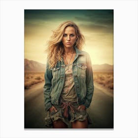 Woman Standing On A Desert Road Canvas Print