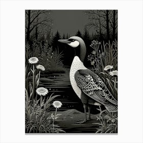 Bird Linocut Common Loon 9 Canvas Print