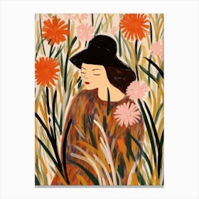 Woman With Autumnal Flowers Fountain Grass 1 Canvas Print