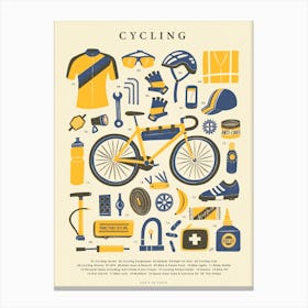 Retro Cycling Kit Art Print in Blue, Yellow and Cream | Vintage Bicycle Poster | Sport and Outdoor Nostalgic Graphic Illustration 1 Canvas Print