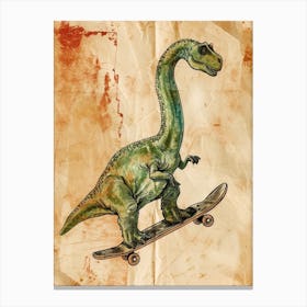Vintage Brachiosaurus Dinosaur On A Skateboard 1 Canvas Print