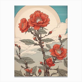 Benifuuki Japanese Tea Camellia 3 Vintage Japanese Botanical Canvas Print