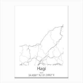 Hagi,Japan Minimalist Map Canvas Print