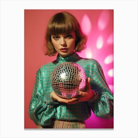 Photography Woman With Holding A Disco Ball Canvas Print