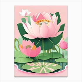 Lotus Flower In Garden Scandi Cartoon 1 Canvas Print