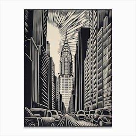 Chrysler Building New York City, United States Linocut Illustration Style 2 Canvas Print